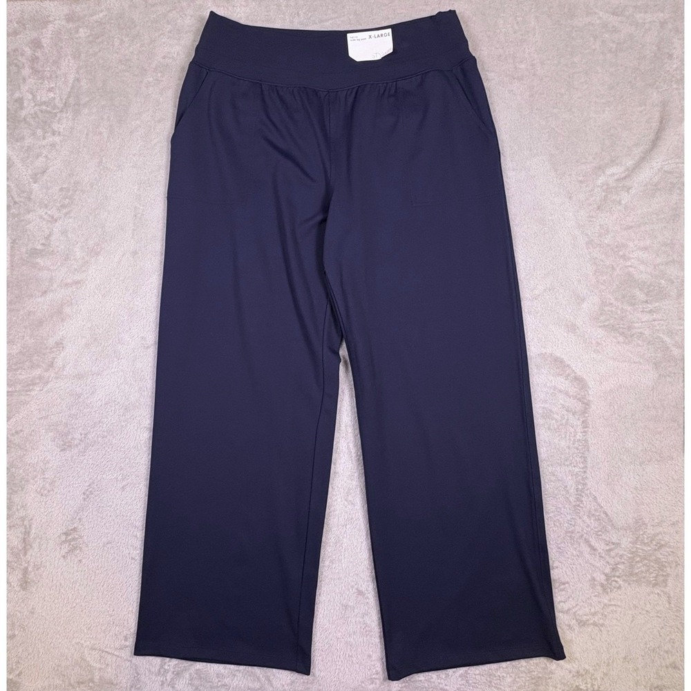 Navy High Rise Wide Leg Pants XL Pull On Elastic Waist Lounge NWT‎